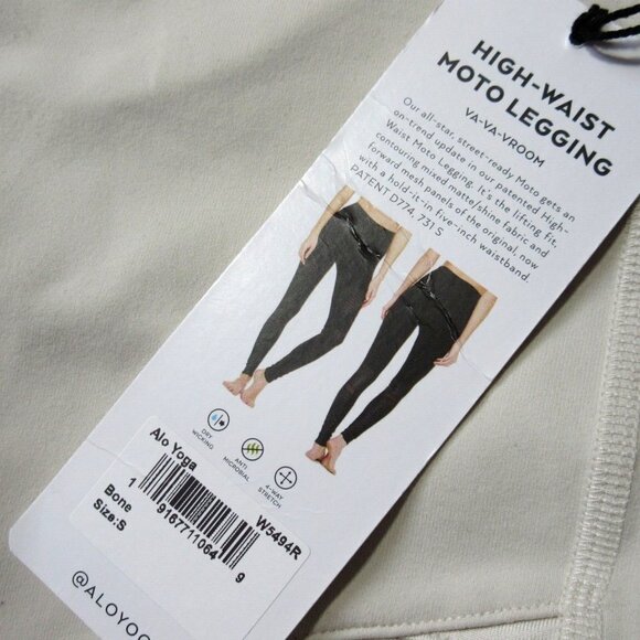 NWT Alo Yoga High-Waist Moto Legging in Bone Stretch Workout S $110 - Picture 3 of 5